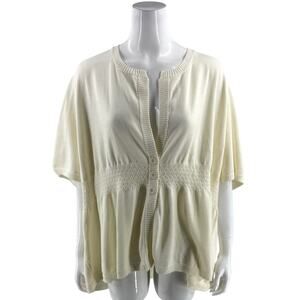 JL Studio Womens Cardigan Sweater Plus Size 3X Cream Ivory Short Sleeve
